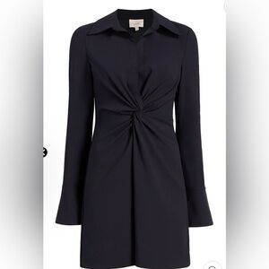cinq a sept Black Twist-Front Long-Sleeve Mini Dress with Pointed Collar